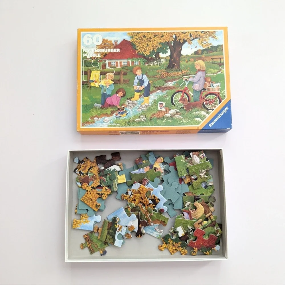 Vtg Otto Maier Verlag Scenic Children Ravensburger Puzzle Lot (60, 80, 200 pc)